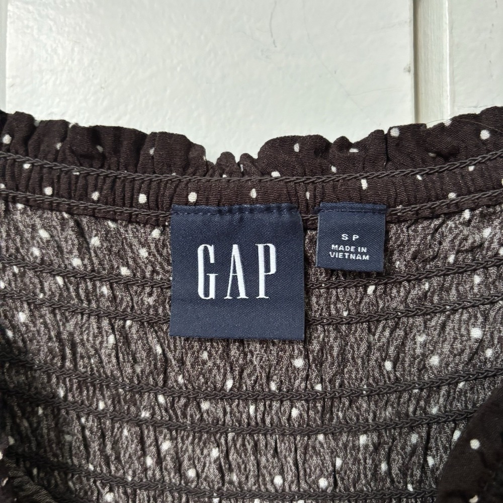 Gap Smocked Midi Dress Womens S‎ Brown Polka Dot Coquette Cottagecore - Picture 4 of 10